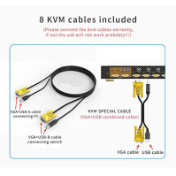 VGA KVM Switch 8 Port in 2 Out Switcher 8x2 Podporuje základní sdílení klávesnice a myši audio USB zařízení sdílení 8 počítačů